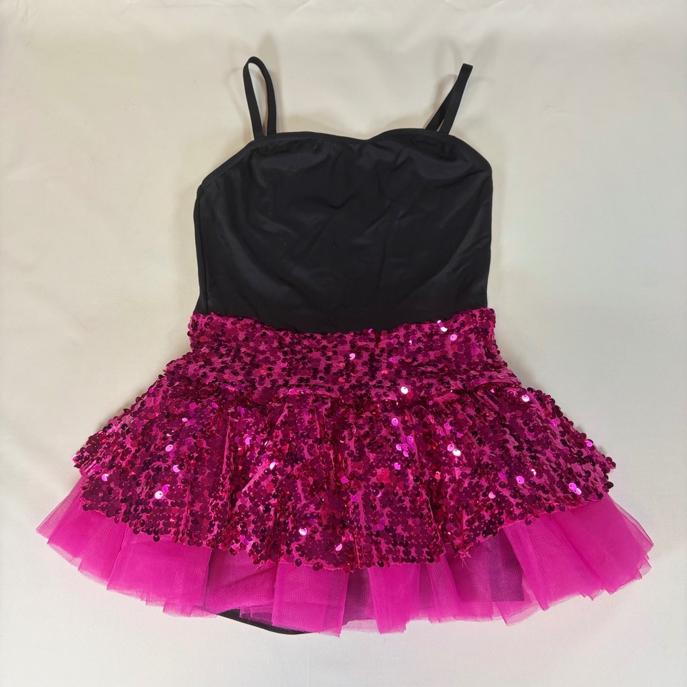 Weissman Kids Dance Leotard Sequin Tulle Tutu Costume Black Pink‎ MC 8699